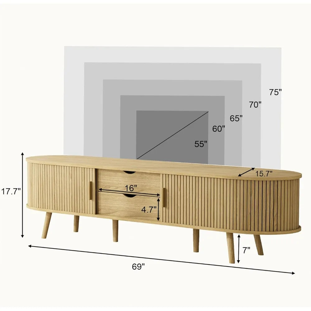 69" Mid‑Century Modern Fluted TV Stand
