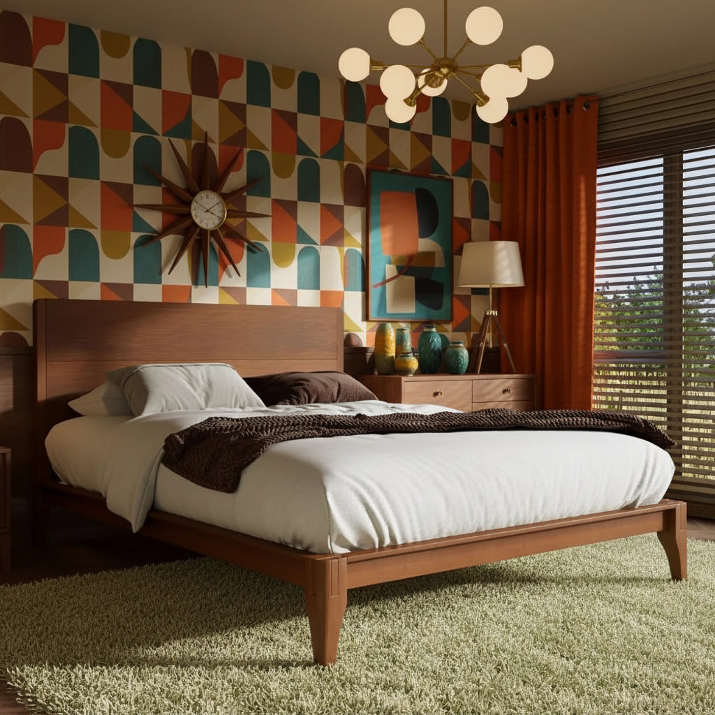 Mid‑Century Modern Bamboo King Bed Frame – Solid Support, Noiseless Design, 42.5" Headboard