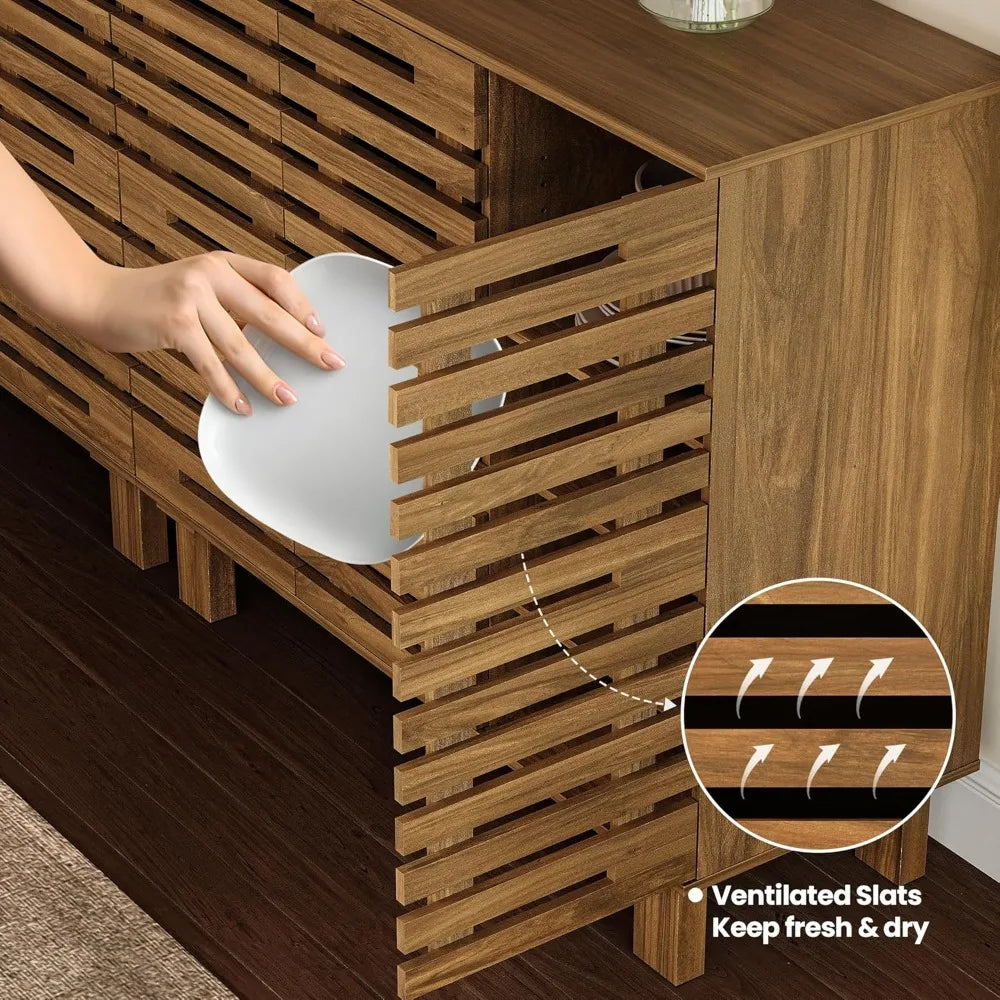 Walnut Slatted Buffet Cabinet (47")