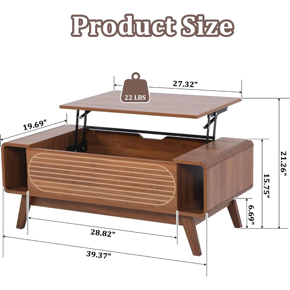 Mid‑Century Modern Lift‑Top Coffee Table with Hidden Storage