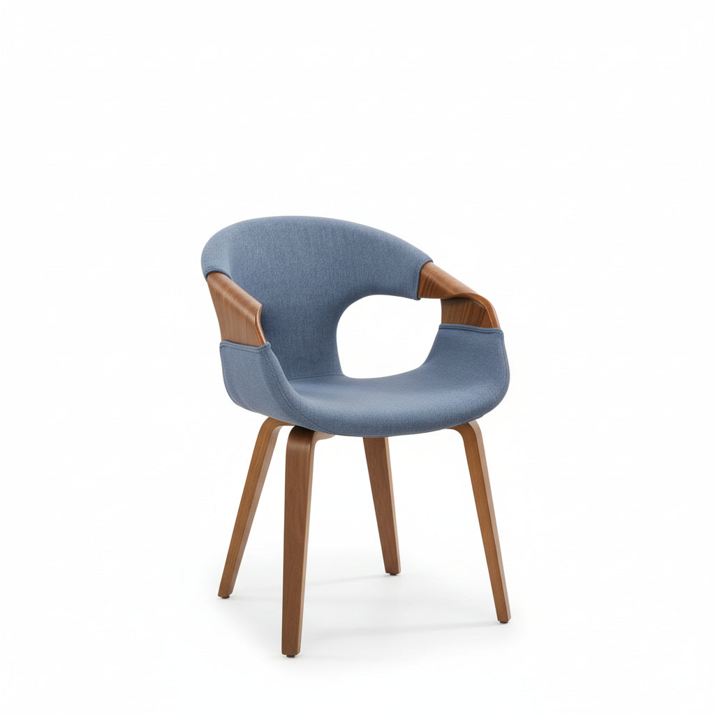 Mid-Century Modern Bentwood Desk Chair - Fabric Upholstered, No Wheels