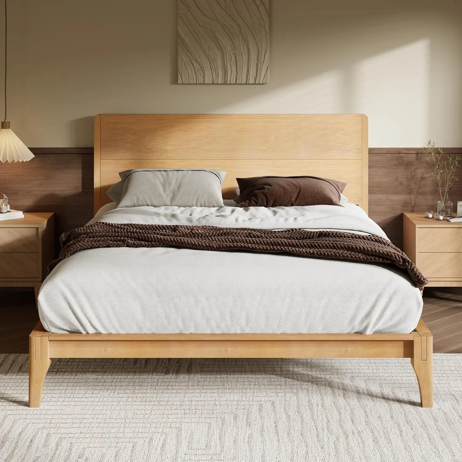 Mid‑Century Modern Bamboo King Bed Frame – Solid Support, Noiseless Design, 42.5" Headboard