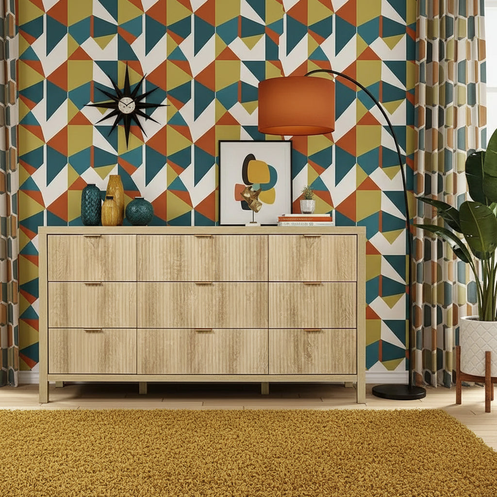 Mid Century Modern Dresser TV Stand, 9 Drawer Dresser for Bedroom Wood