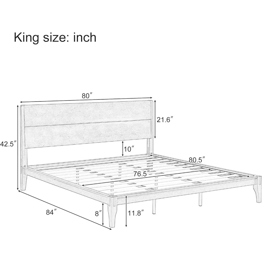 Mid‑Century Modern Bamboo King Bed Frame – Solid Support, Noiseless Design, 42.5" Headboard
