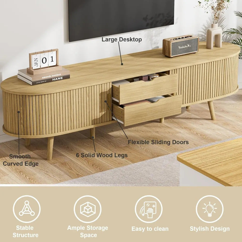 69" Mid‑Century Modern Fluted TV Stand