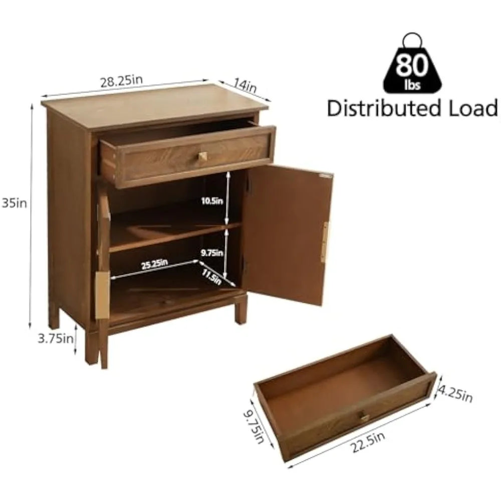 Mid-Century Modern Accent Cabinet with Drawer and Doors – Geometric Inlay Sideboard