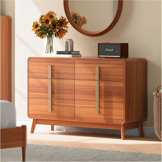 Mid-Century Modern 6 Drawer Dresser – Storage Chest with Metal Handles