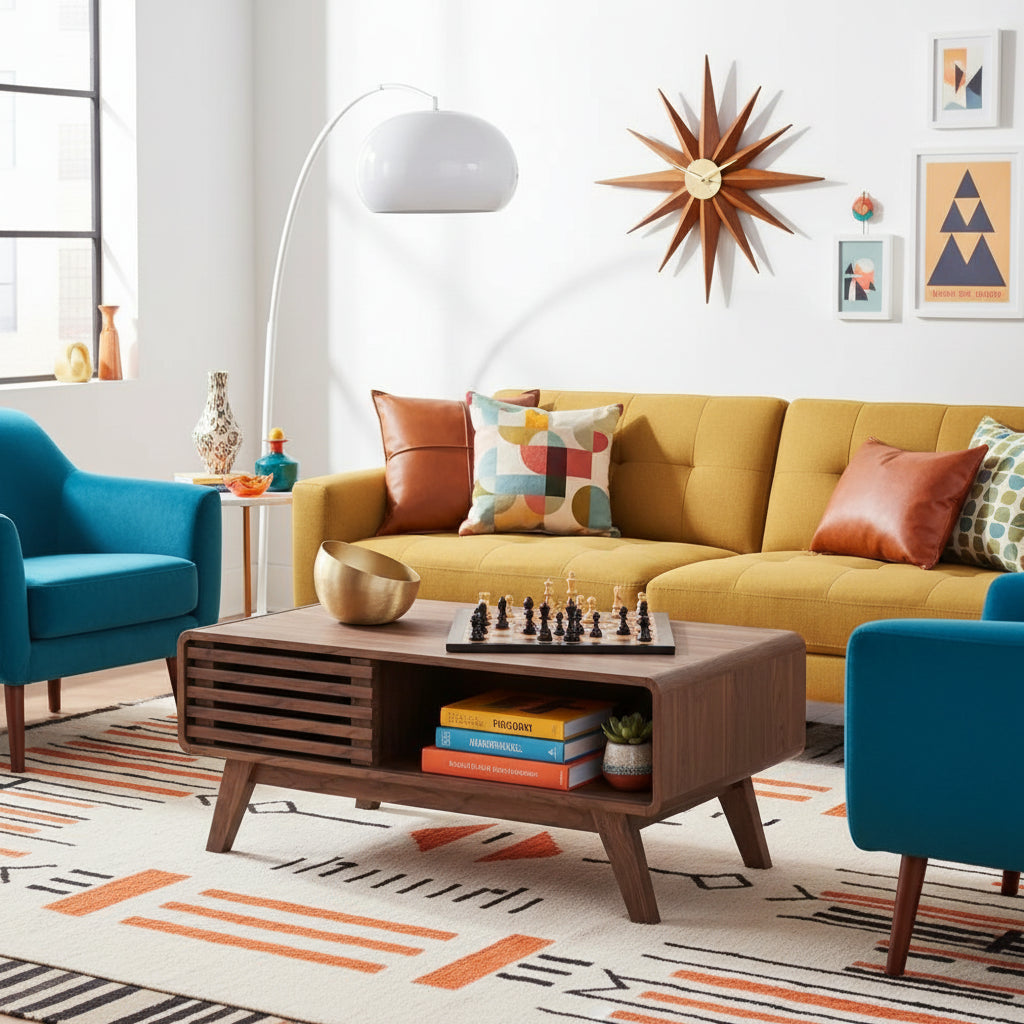 Mid‑Century Modern Coffee Table with Dual‑Side Storage