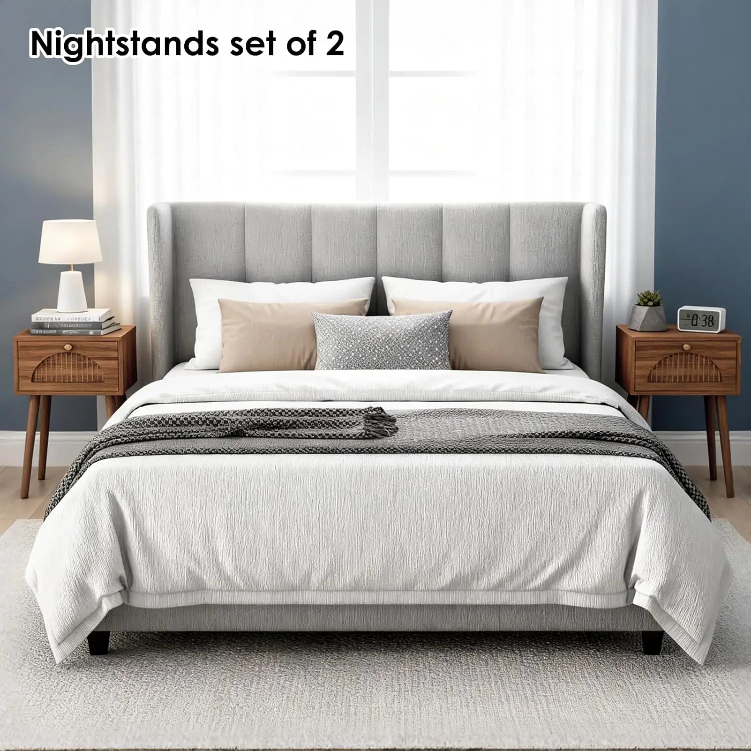 Fluted Walnut Nightstands (Set of 2)