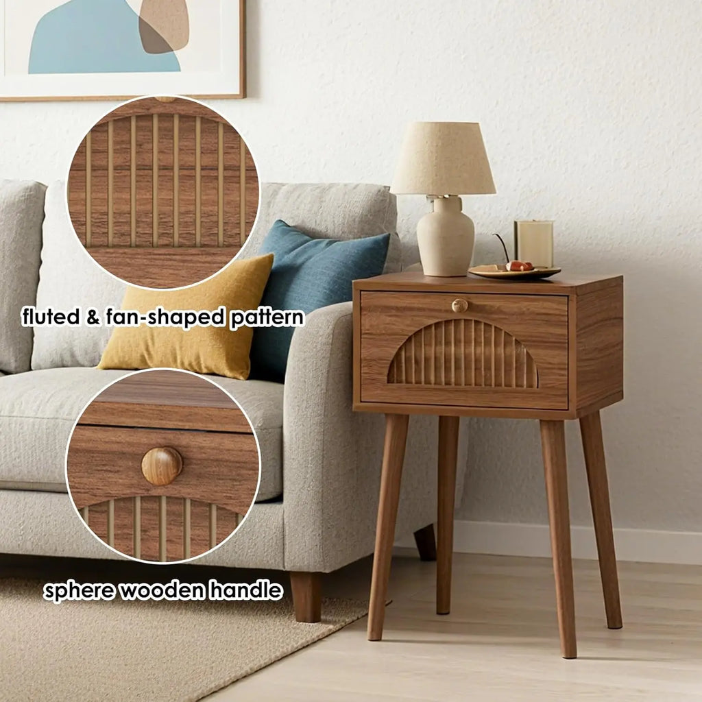 Fluted Walnut Nightstands (Set of 2)