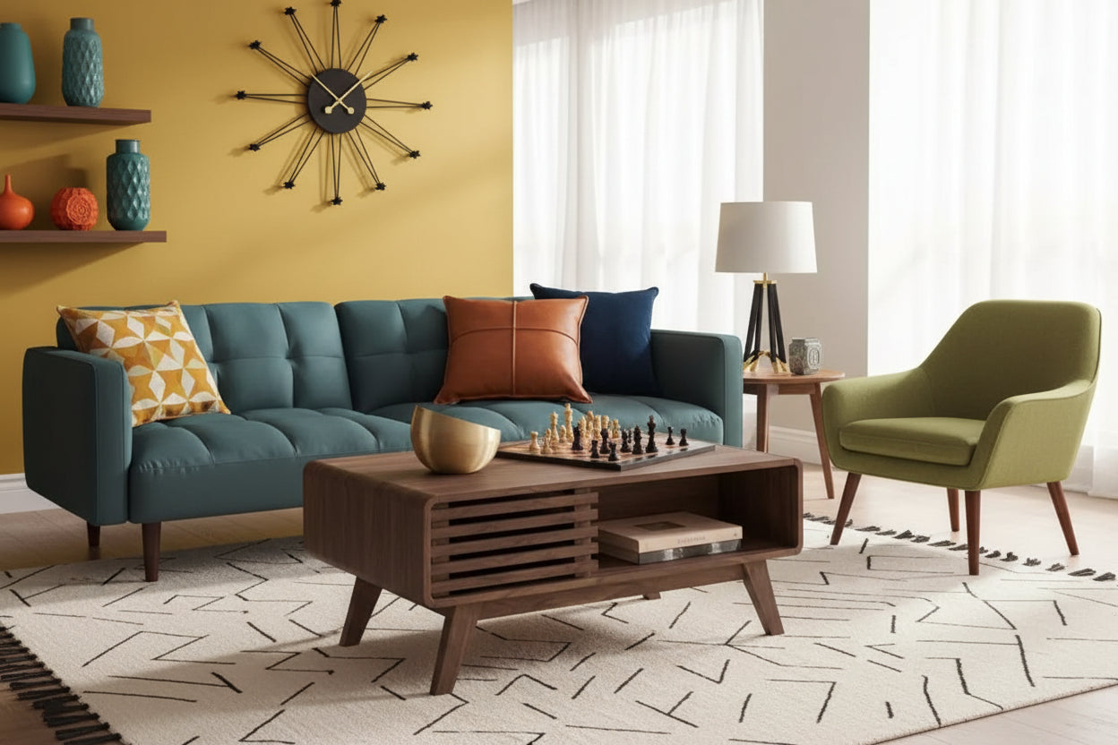 Mid‑Century Modern Coffee Table with Dual‑Side Storage