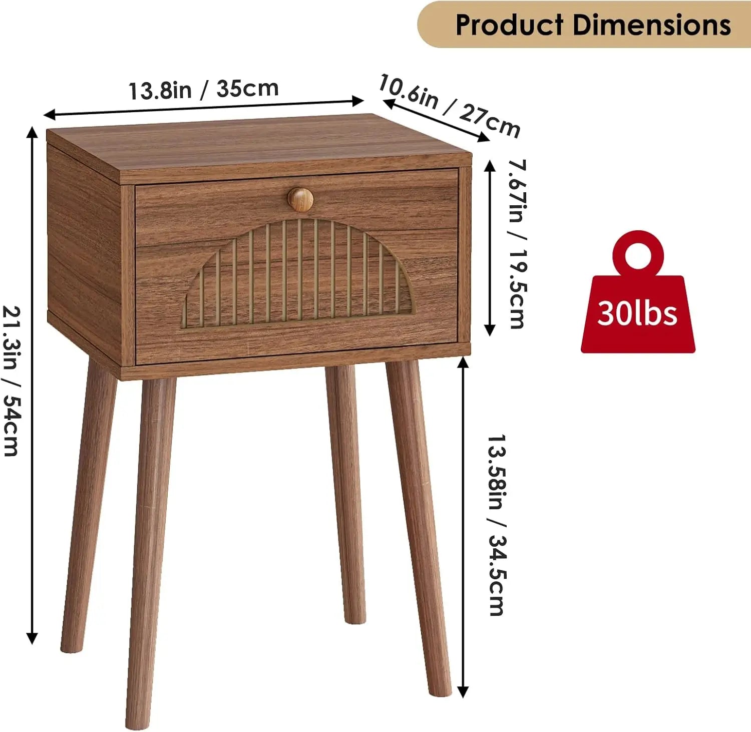 Fluted Walnut Nightstands (Set of 2)