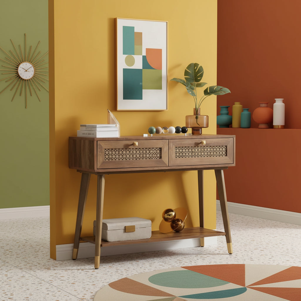 Gold Mesh Console Table with Drawers