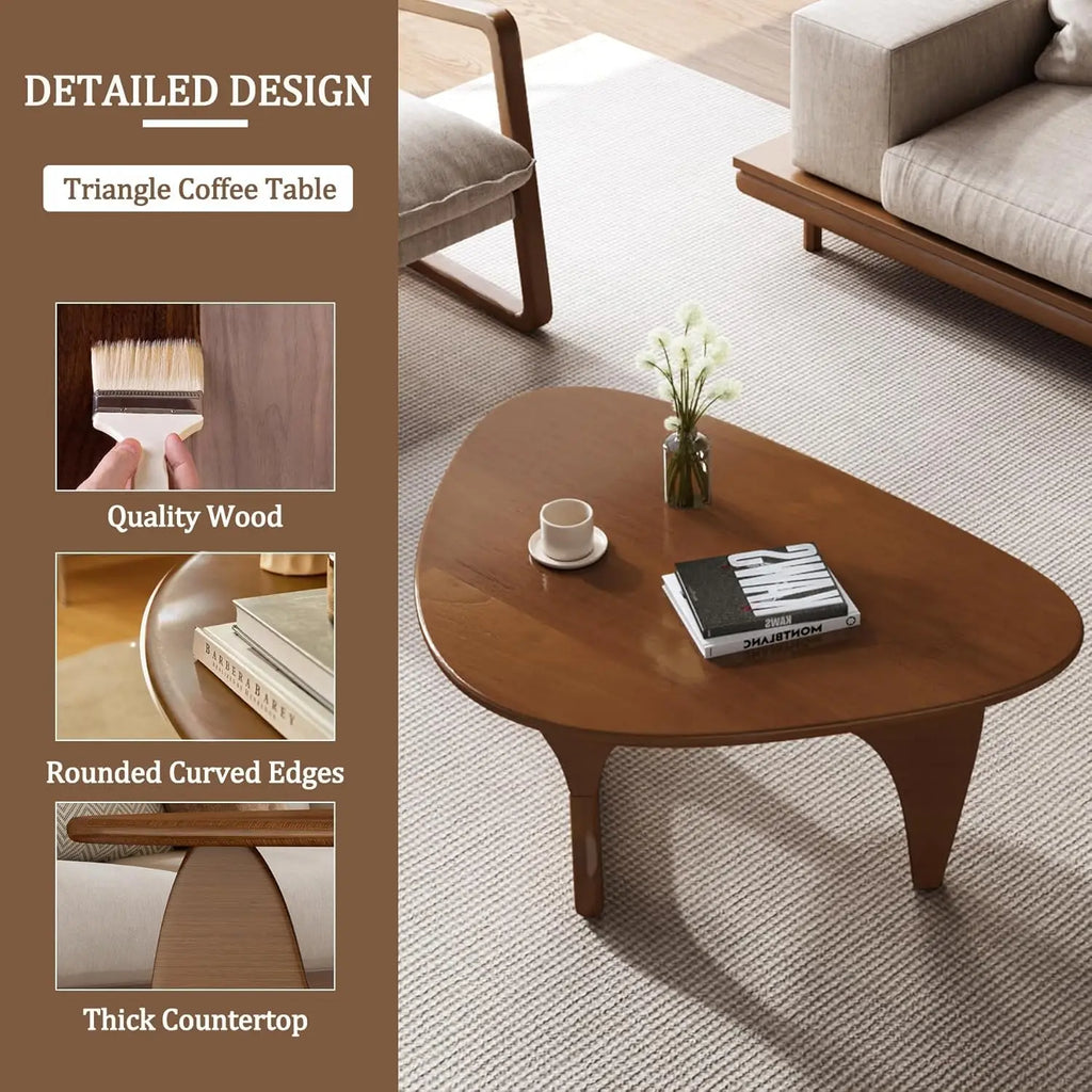 Mid‑Century Modern Triangle Coffee Table – Solid Wood Legs, Sculptural Center Table