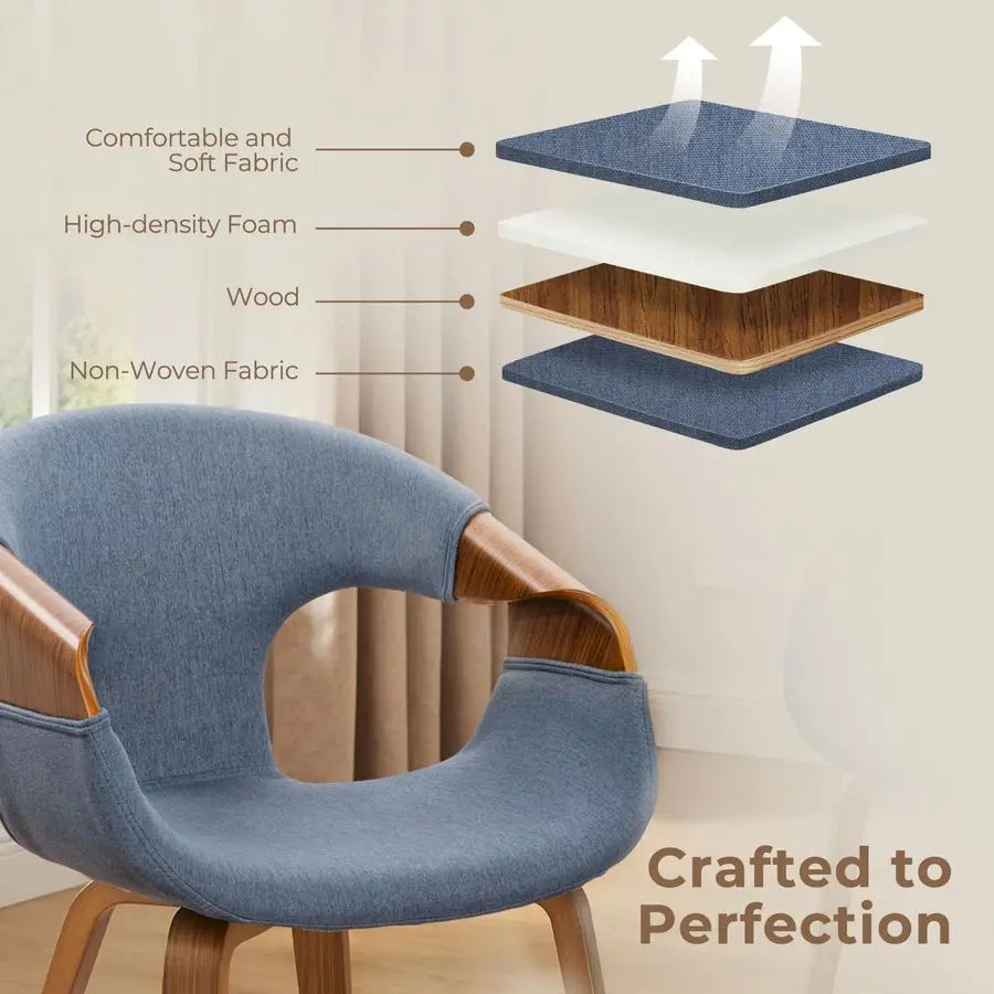 Mid-Century Modern Bentwood Desk Chair - Fabric Upholstered, No Wheels