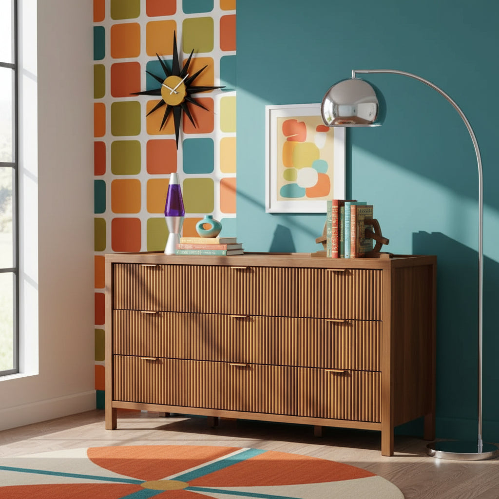 Mid Century Modern Dresser TV Stand, 9 Drawer Dresser for Bedroom Wood