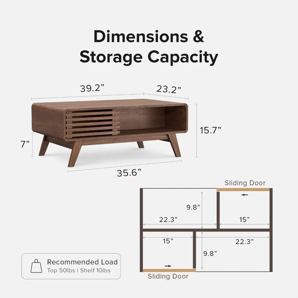 Mid‑Century Modern Coffee Table with Dual‑Side Storage