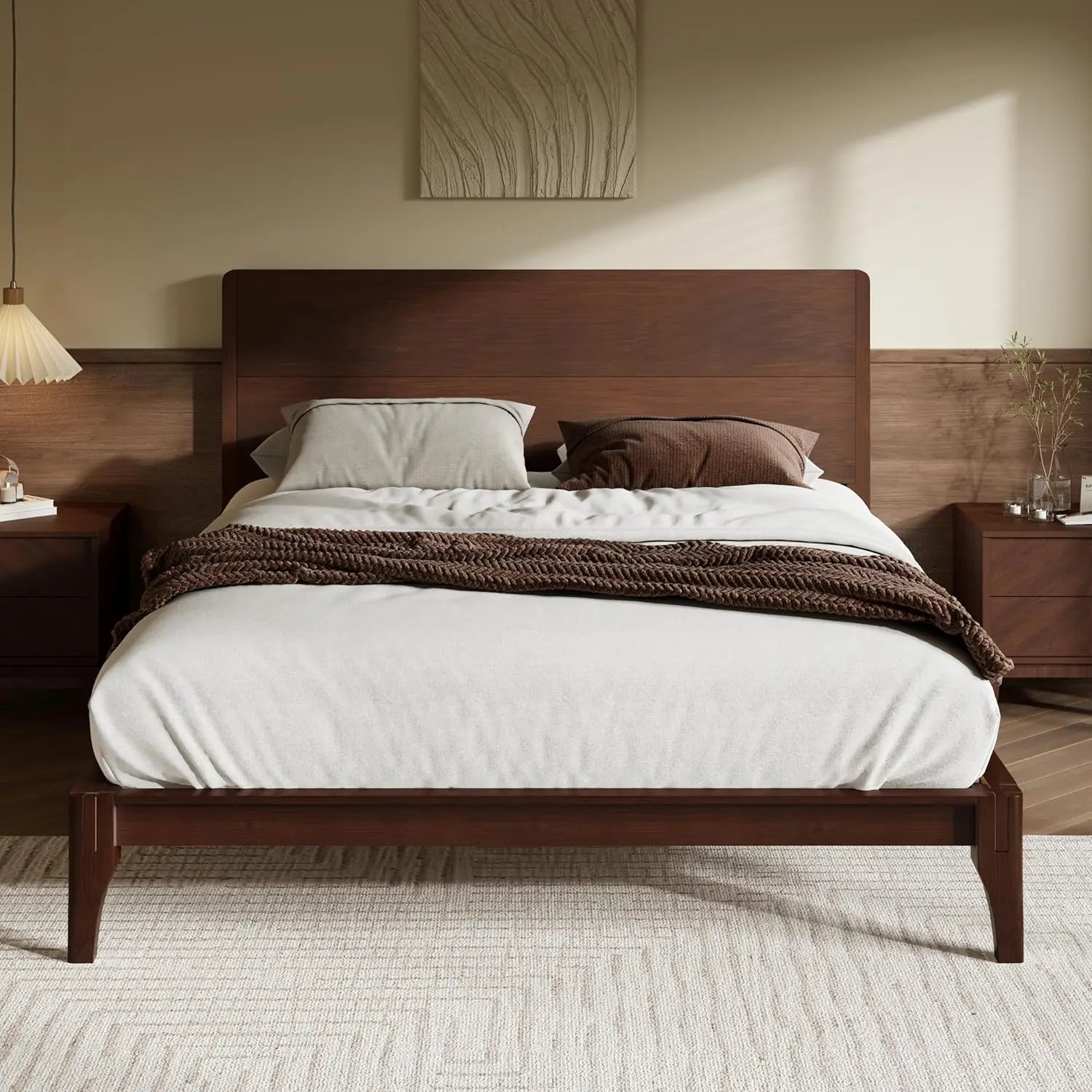 Mid‑Century Modern Bamboo King Bed Frame – Solid Support, Noiseless Design, 42.5" Headboard