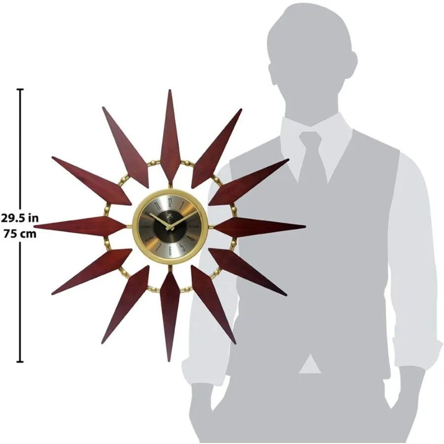 The Orion 30-Inch Starburst Wall Clock – Walnut & Brass Finish
