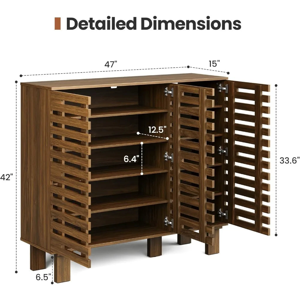 Walnut Slatted Buffet Cabinet (47")