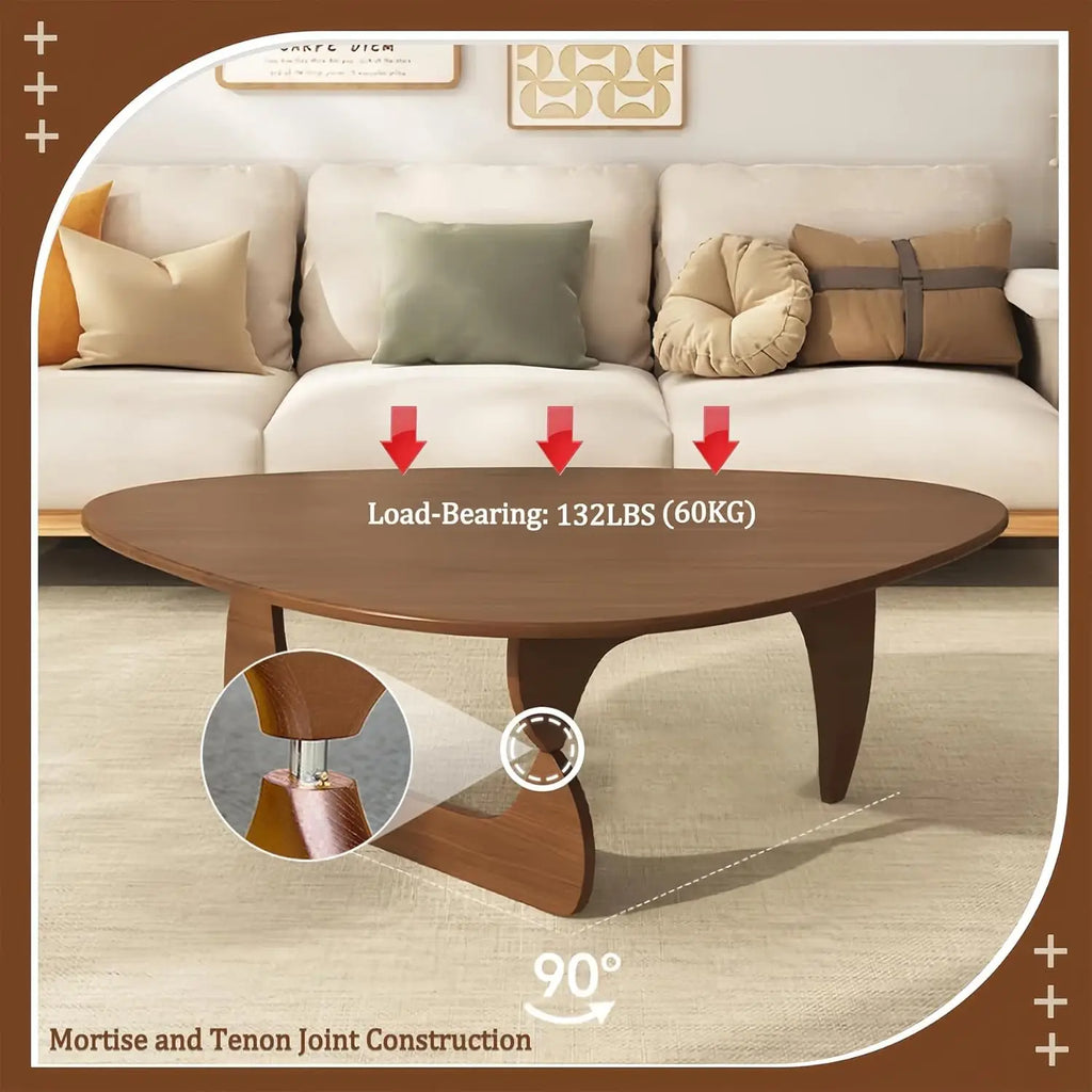 Mid‑Century Modern Triangle Coffee Table – Solid Wood Legs, Sculptural Center Table