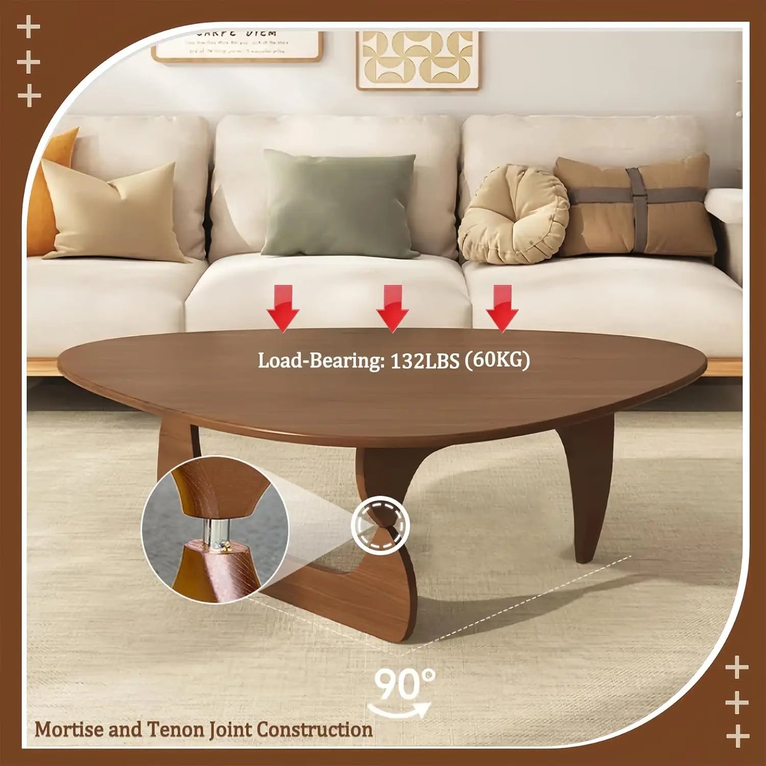 Mid‑Century Modern Triangle Coffee Table – Solid Wood Legs, Sculptural Center Table