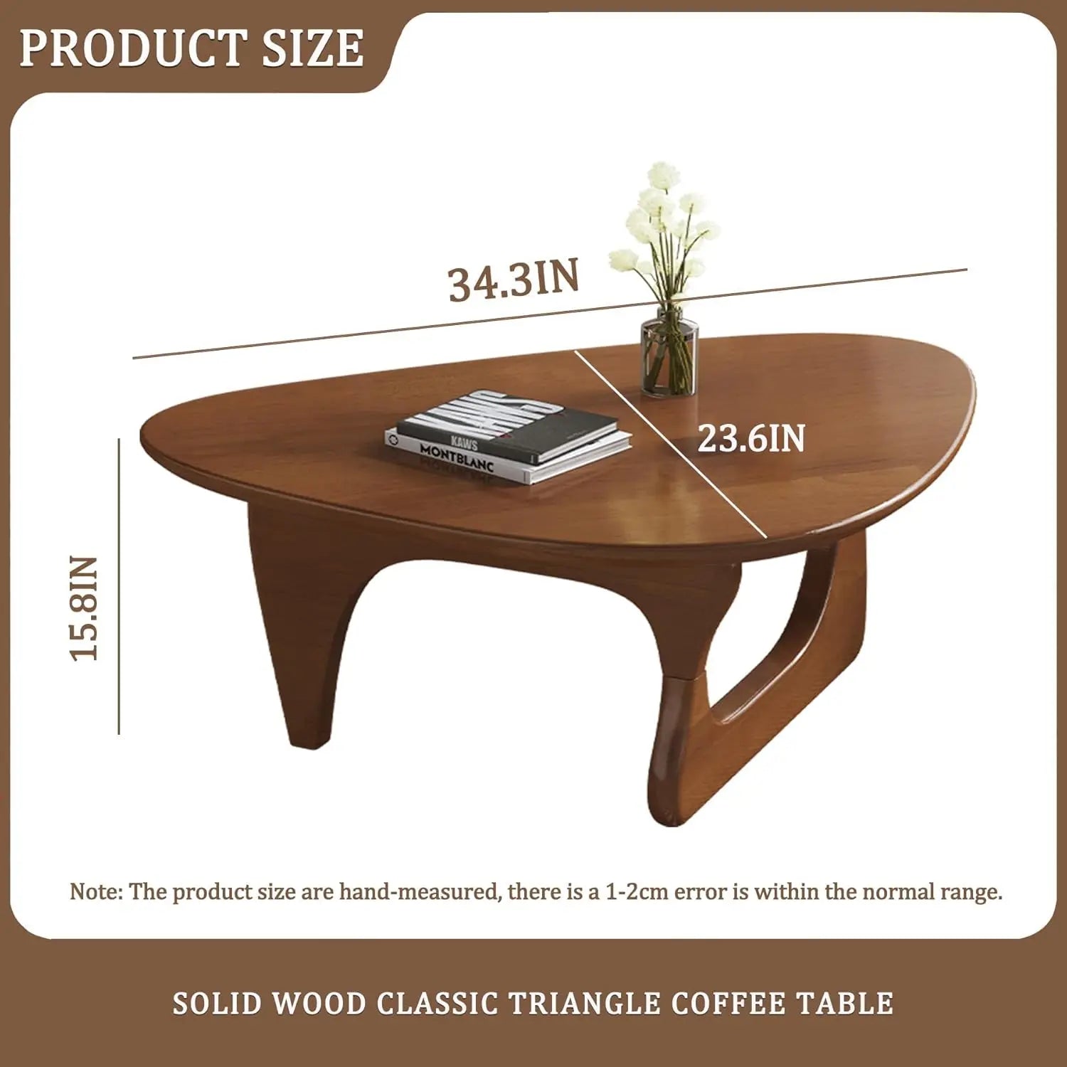 Mid‑Century Modern Triangle Coffee Table – Solid Wood Legs, Sculptural Center Table