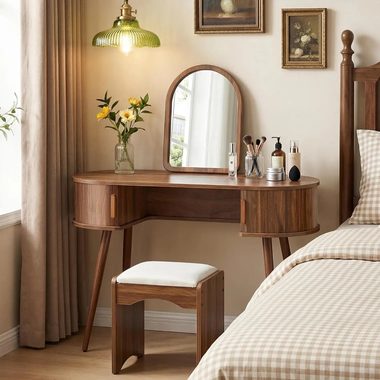 43" Oval Fluted Mid-Century Modern Desk with Tambour Doors