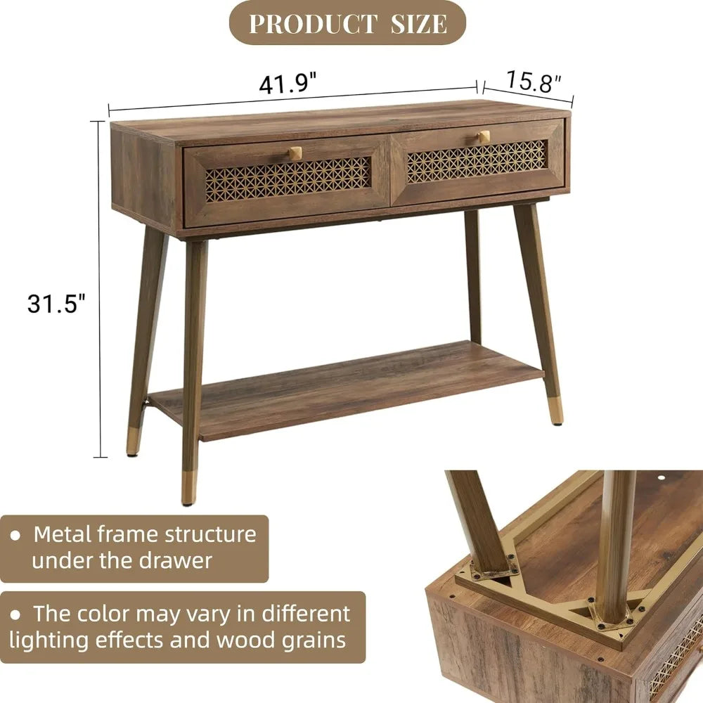 Gold Mesh Console Table with Drawers