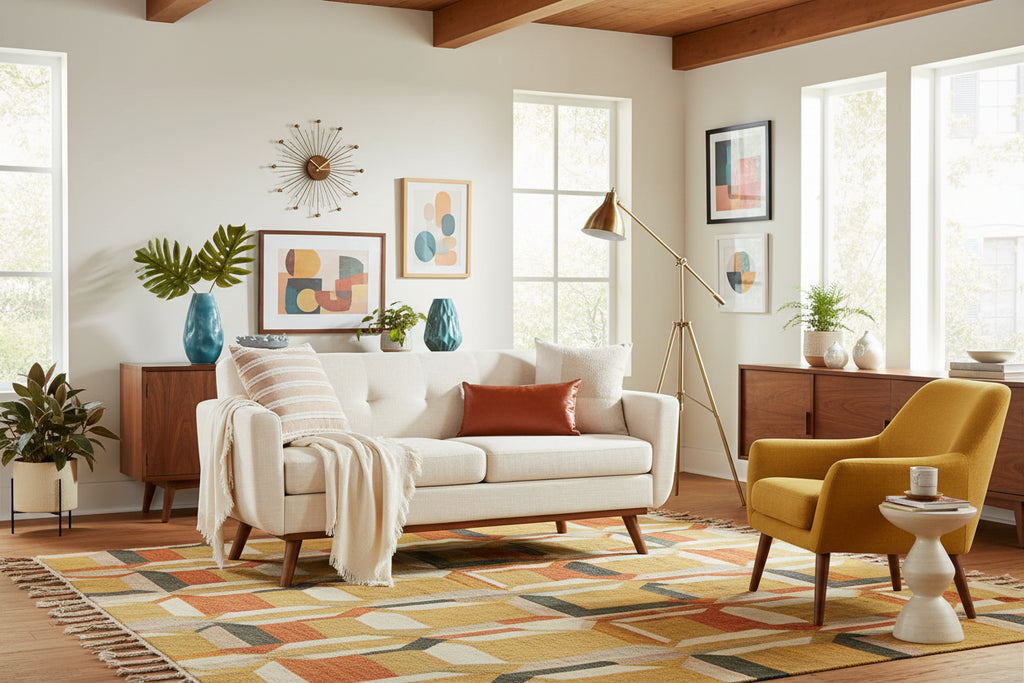 The "Jensen" Wood-Base Loveseat | Scandinavian Mid-Century Sofa | Oatmeal Linen-Weave