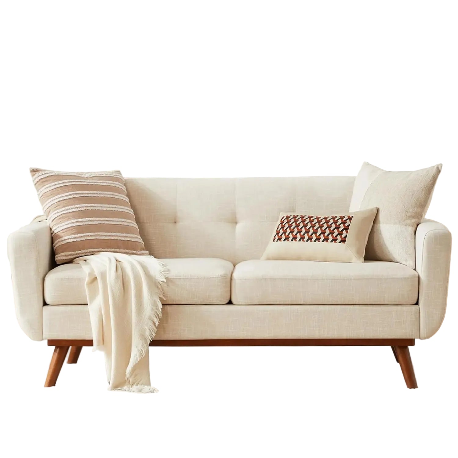 The "Jensen" Wood-Base Loveseat | Scandinavian Mid-Century Sofa | Oatmeal Linen-Weave