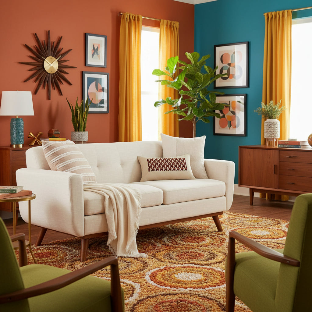 The "Jensen" Wood-Base Loveseat | Scandinavian Mid-Century Sofa | Oatmeal Linen-Weave