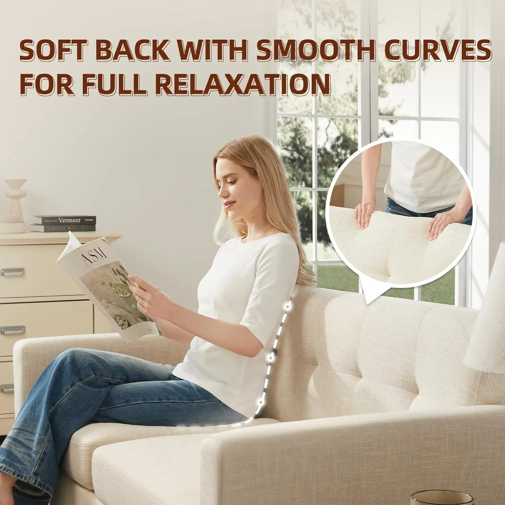 The "Jensen" Wood-Base Loveseat | Scandinavian Mid-Century Sofa | Oatmeal Linen-Weave