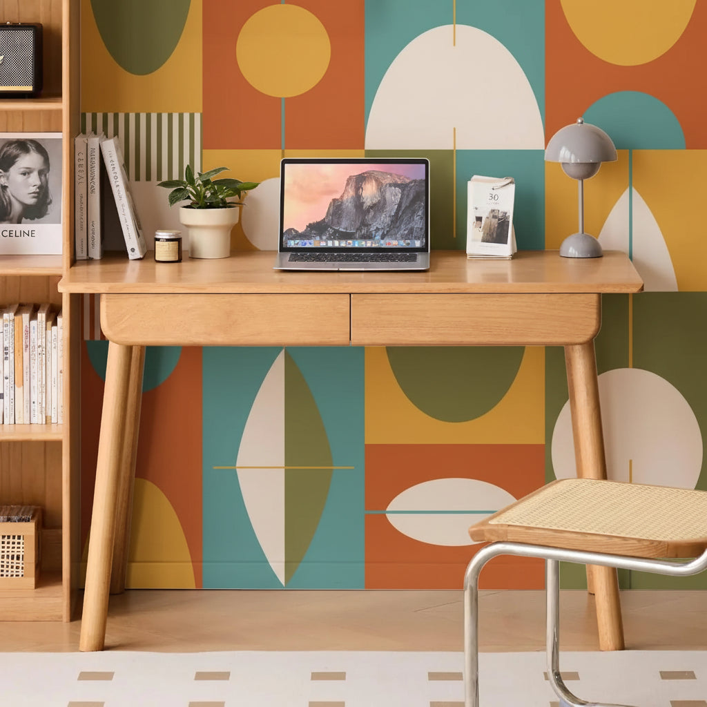 31" Solid Wood Mid-Century Modern Desk with Drawer