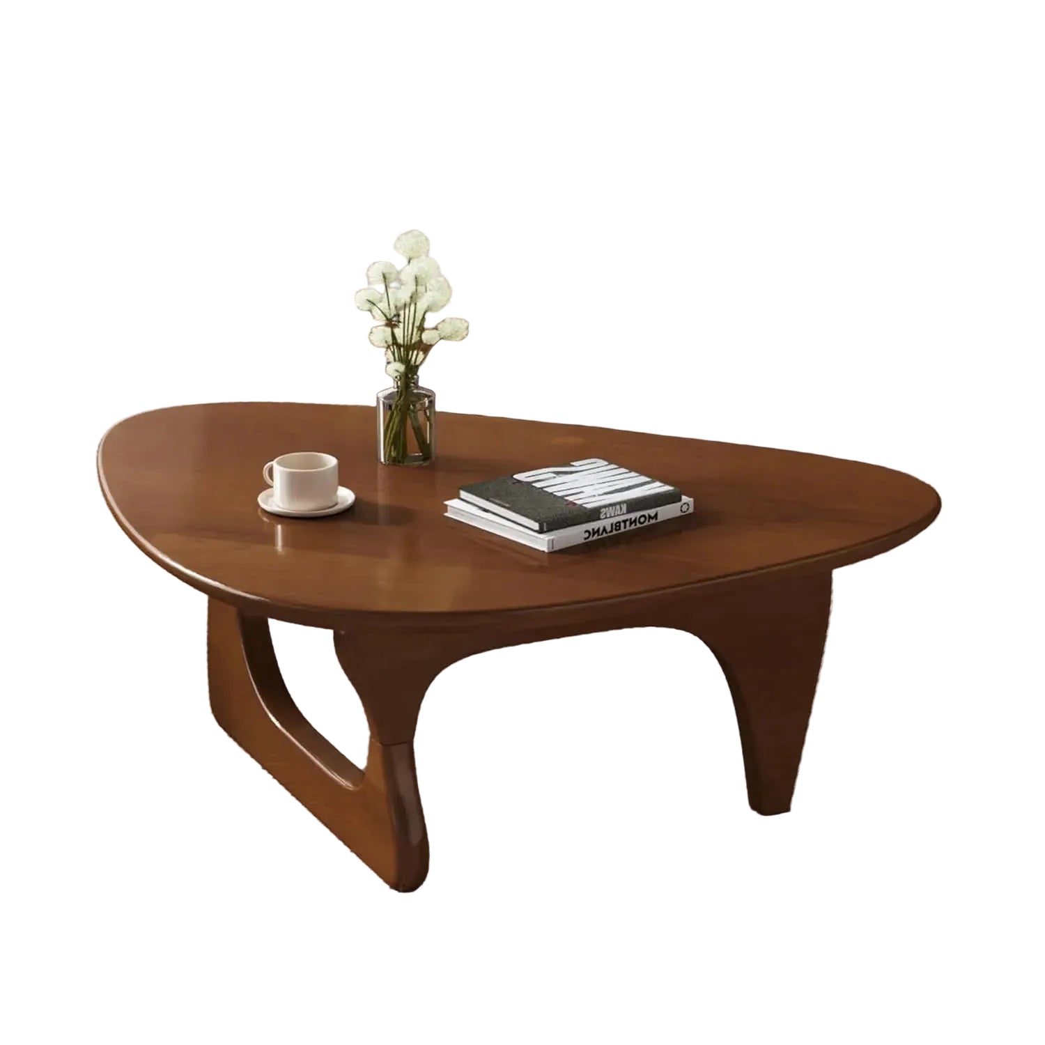 Mid‑Century Modern Triangle Coffee Table – Solid Wood Legs, Sculptural Center Table