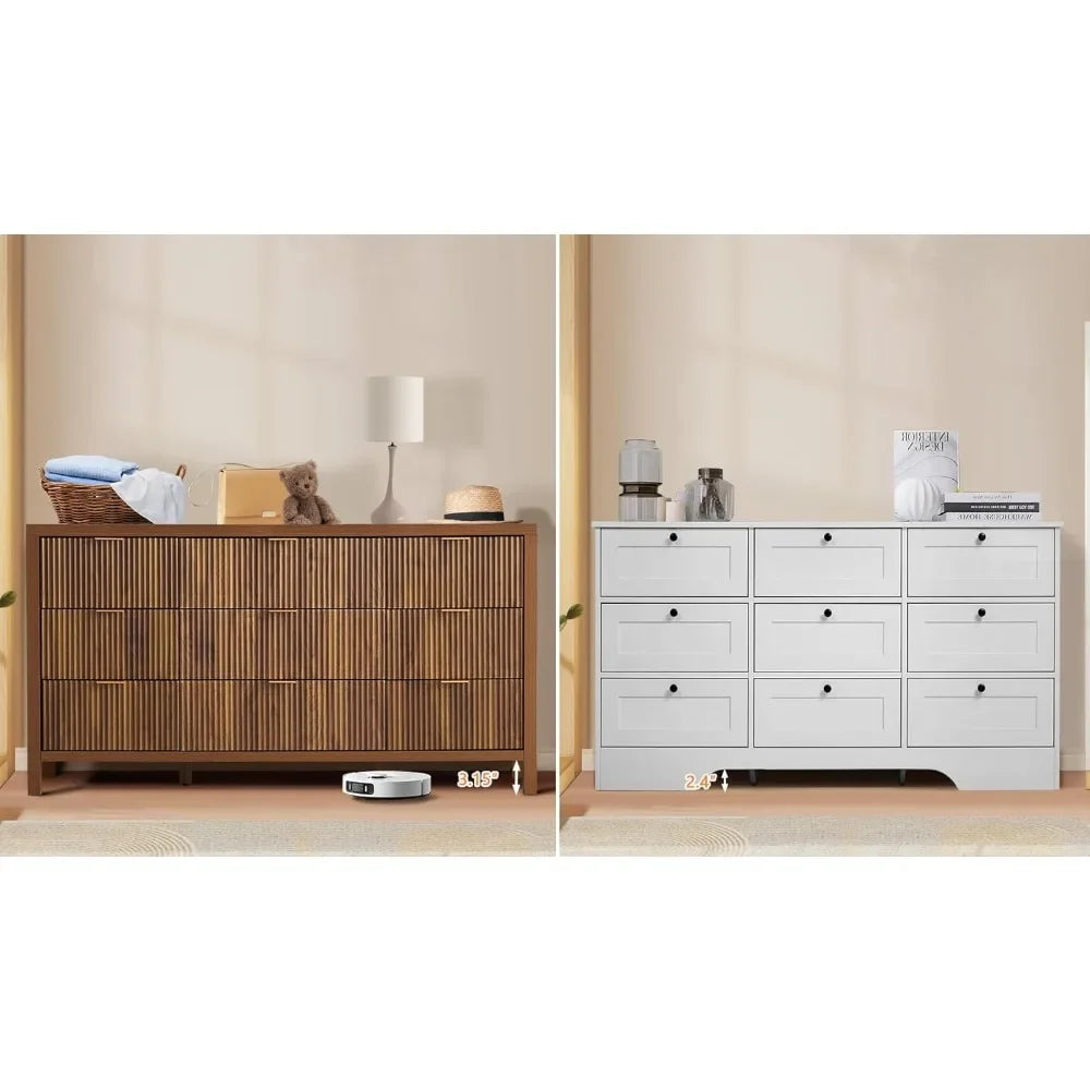 Mid Century Modern Dresser TV Stand, 9 Drawer Dresser for Bedroom Wood