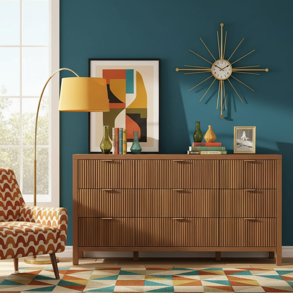 Mid Century Modern Dresser TV Stand, 9 Drawer Dresser for Bedroom Wood