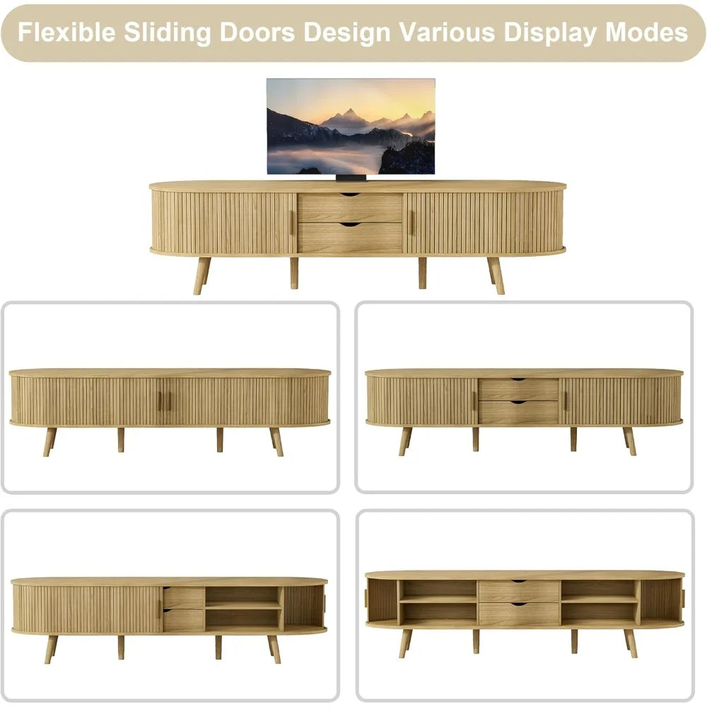 69" Mid‑Century Modern Fluted TV Stand