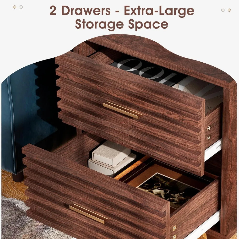 Night Stand with Charging Station Set of 2, Side Table with 2 Drawers, Mid Century Modern End Table with Storage, Bedside Table