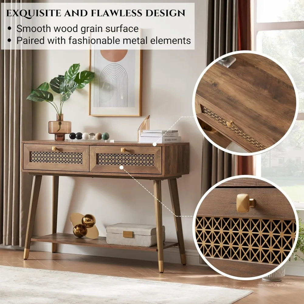 Gold Mesh Console Table with Drawers
