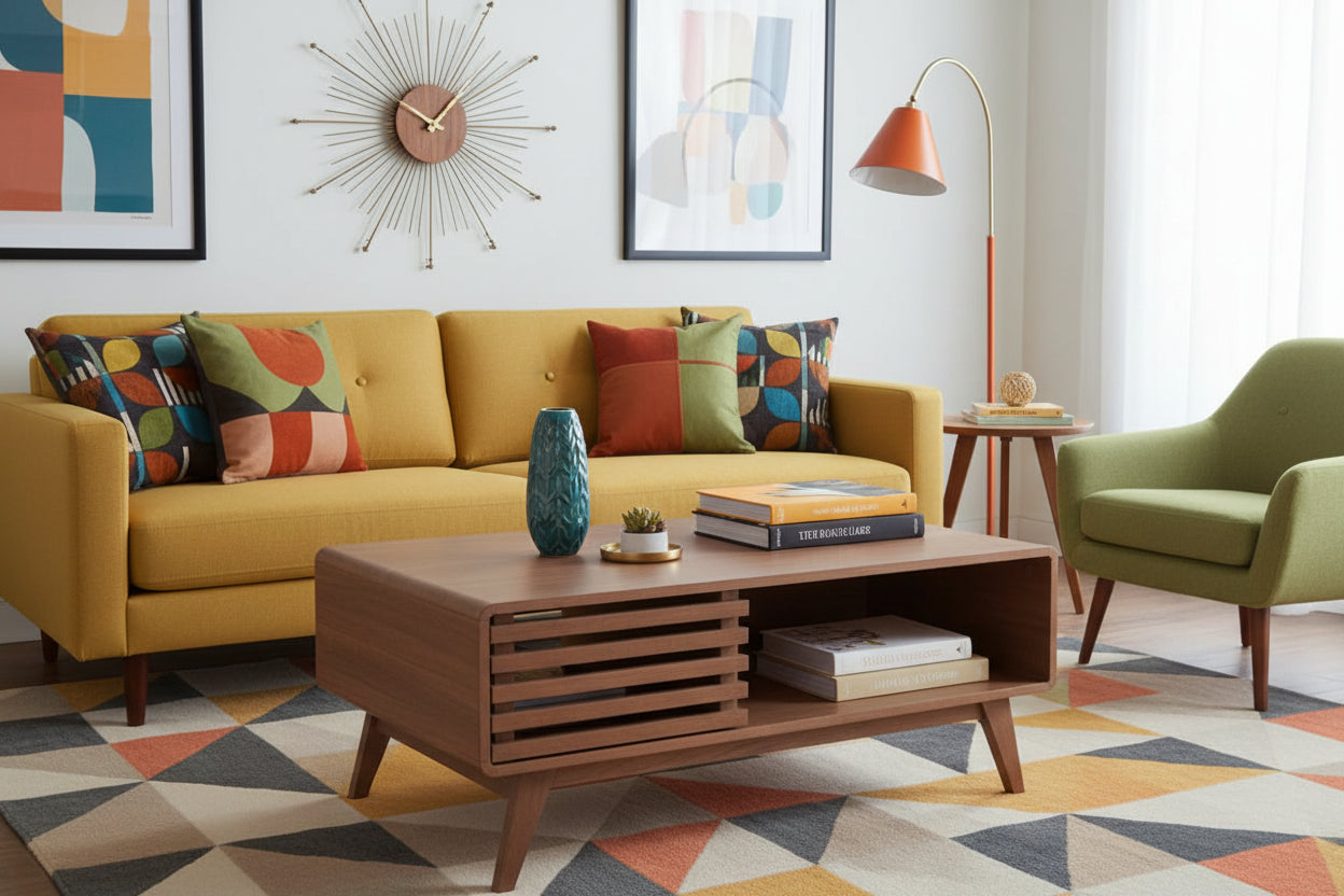 Mid‑Century Modern Coffee Table with Dual‑Side Storage