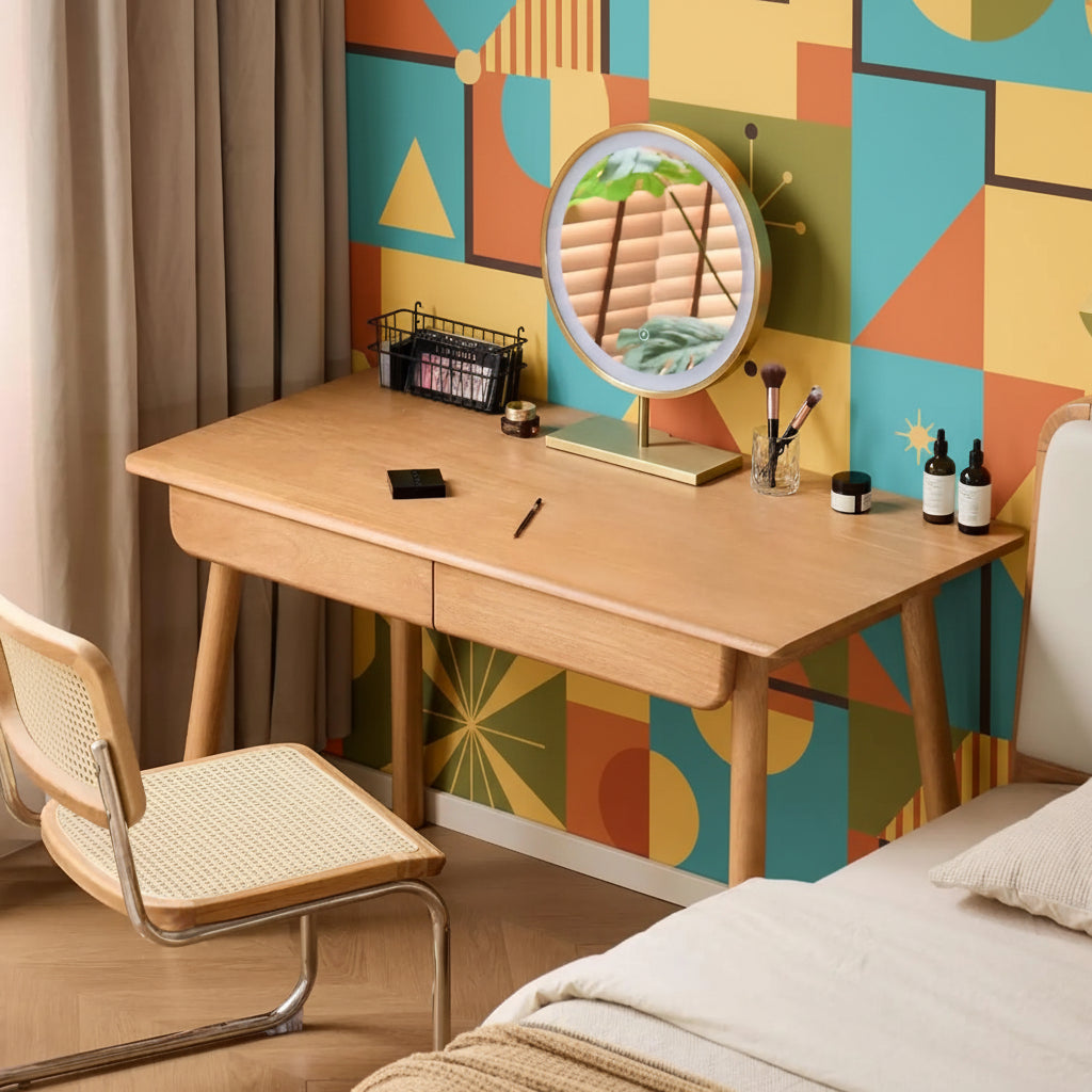 31" Solid Wood Mid-Century Modern Desk with Drawer