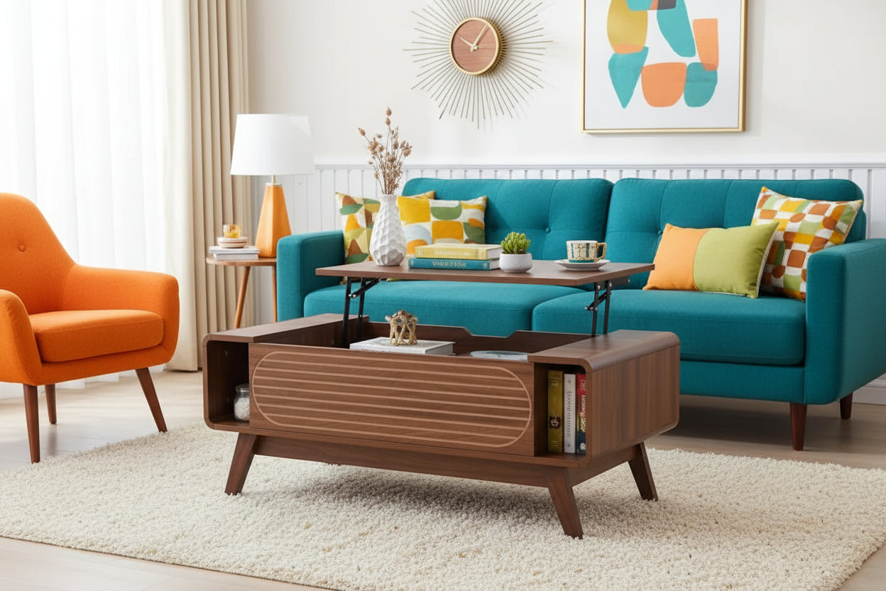 Mid‑Century Modern Lift‑Top Coffee Table with Hidden Storage