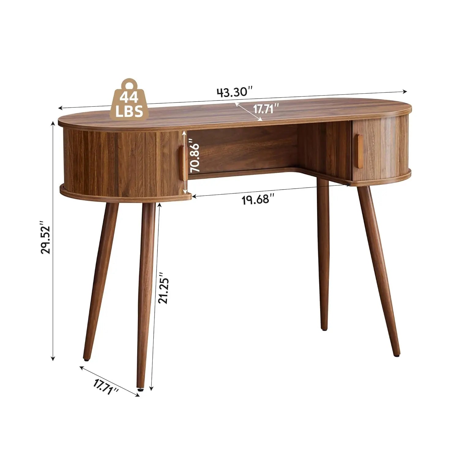 43" Oval Fluted Mid-Century Modern Desk with Tambour Doors