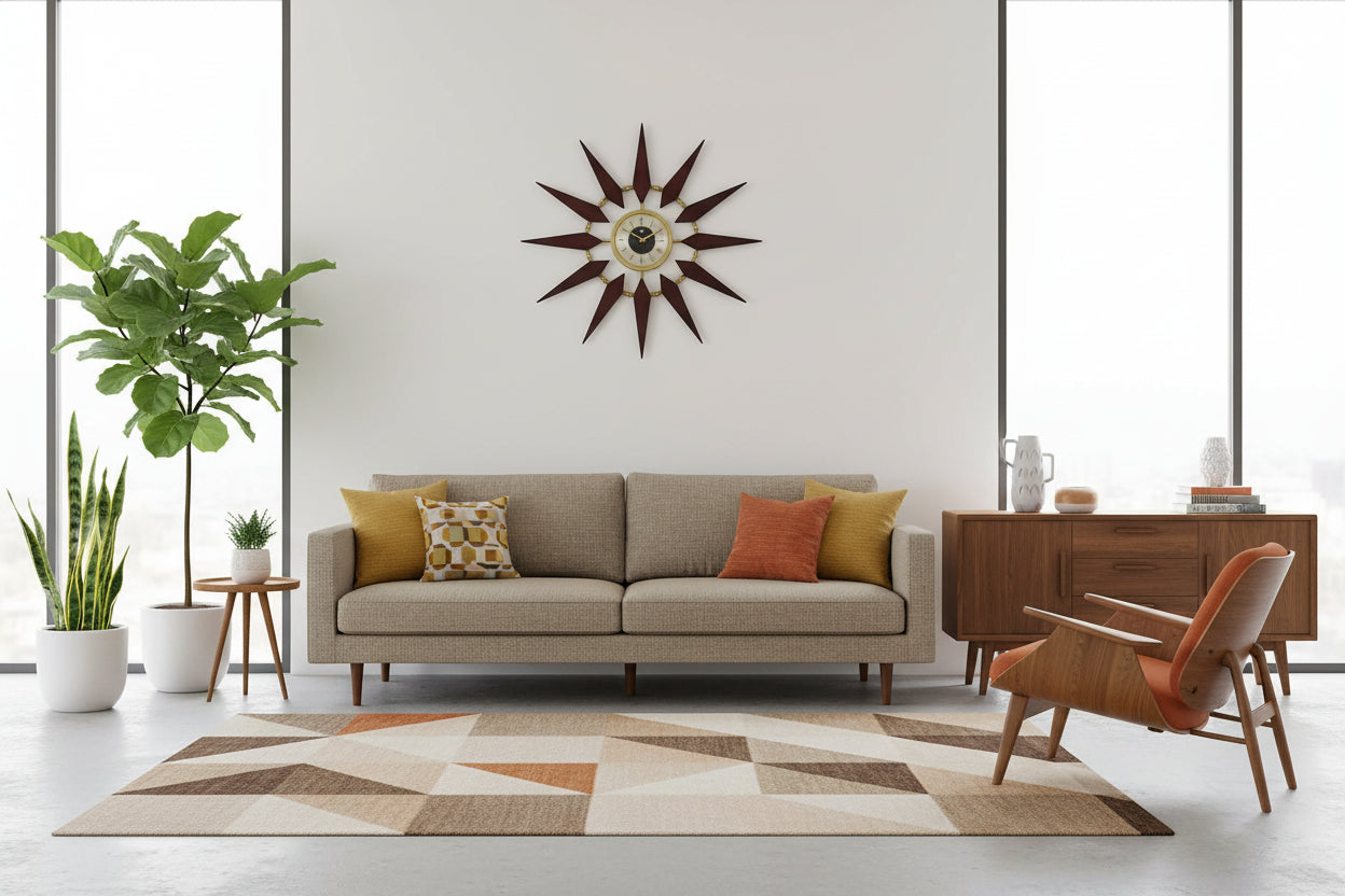 The Orion 30-Inch Starburst Wall Clock – Walnut & Brass Finish