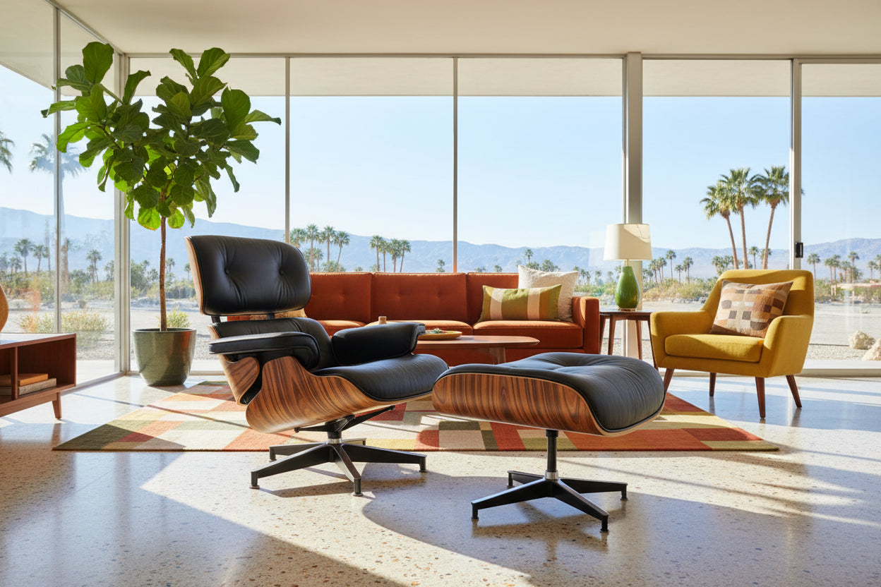 Mid-Century Icon: Palisander Black Leather Lounge Chair & Ottoman