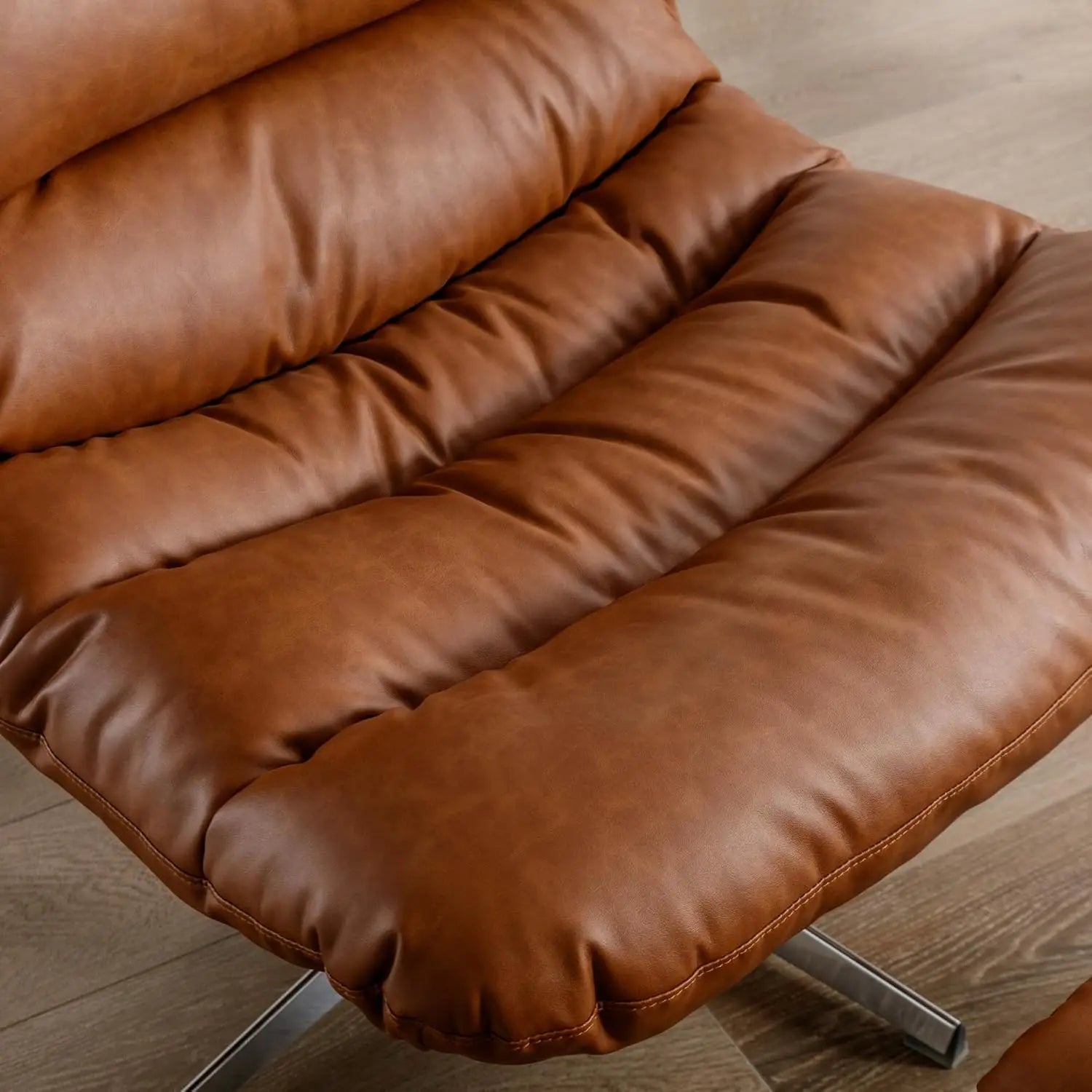 Iconic Mid-Century Modern Swivel Lounge Chair & Ottoman Set — Cognac Faux Leather