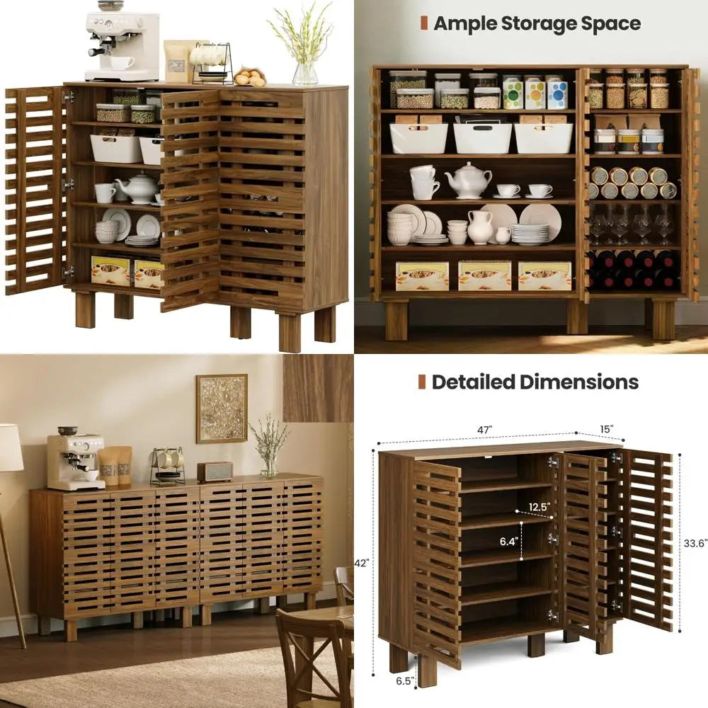 Walnut Slatted Buffet Cabinet (47")