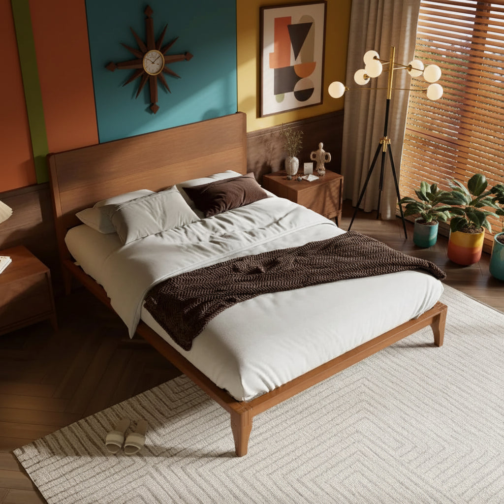 Mid‑Century Modern Bamboo King Bed Frame – Solid Support, Noiseless Design, 42.5" Headboard