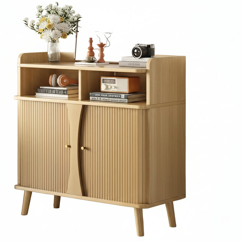 39" Mid‑Century Modern Buffet Sideboard Cabinet with Roller Shutter Sliding Doors & Adjustable Shelves (Oak)